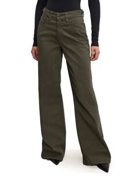 Good American $169 Wide Leg Good Ease Twill Pants Fatigue Green Size 8/29